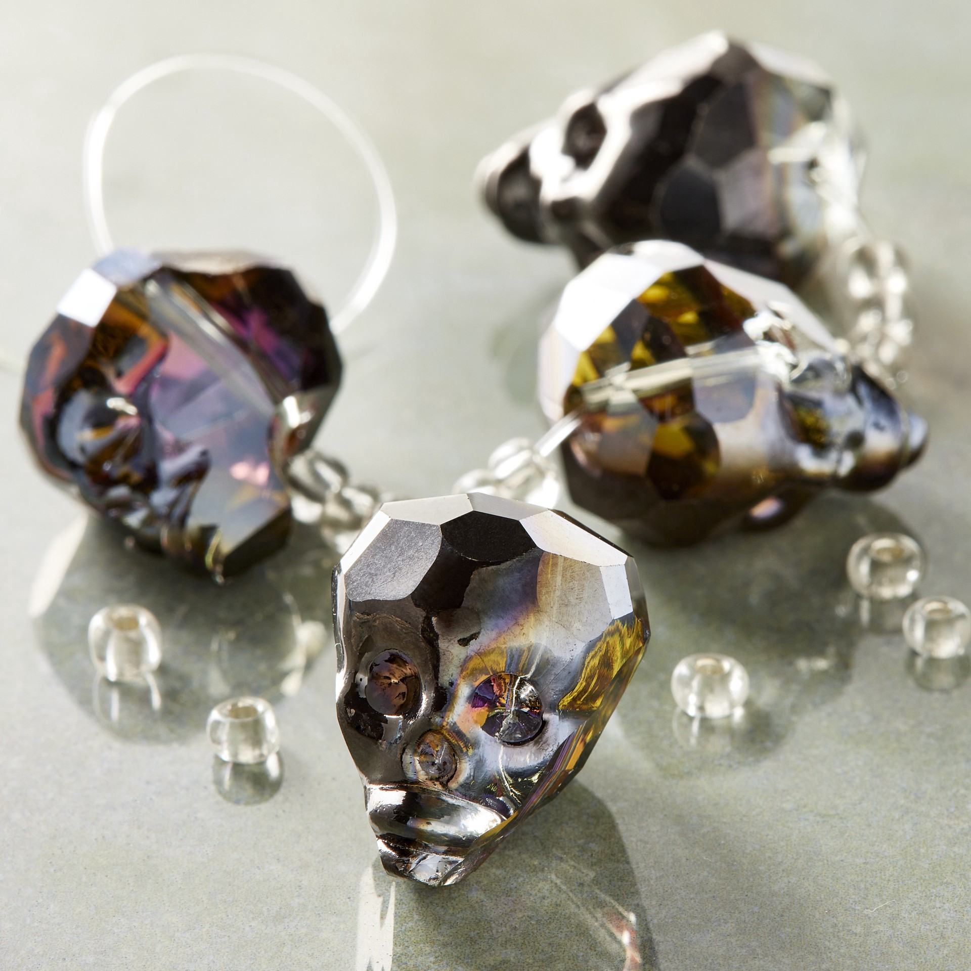 slide 3 of 3, Gunmetal Faceted Glass Skull Beads By Bead Landing, 20mm, 20 mm