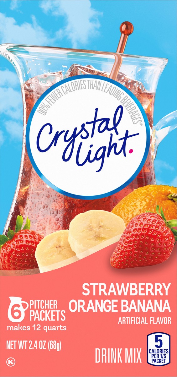 slide 3 of 12, Crystal Light Strawberry Orange Banana Artificially Flavored Powdered Drink Mix, 6 ct Pitcher Packets, 6 ct