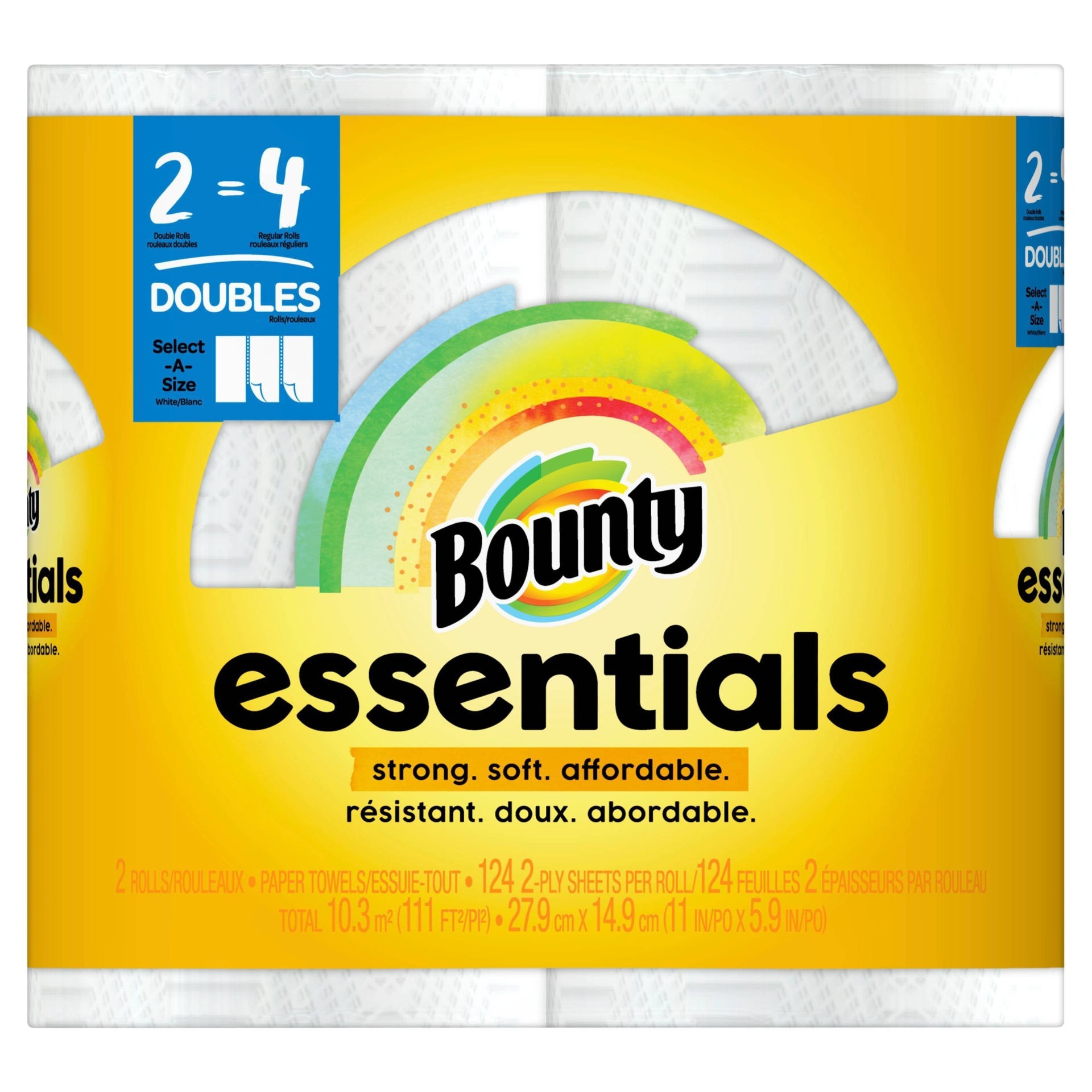 slide 1 of 1, Bounty Essentials Select-A-Size Paper Towels, White, Double Rolls, 2 ct