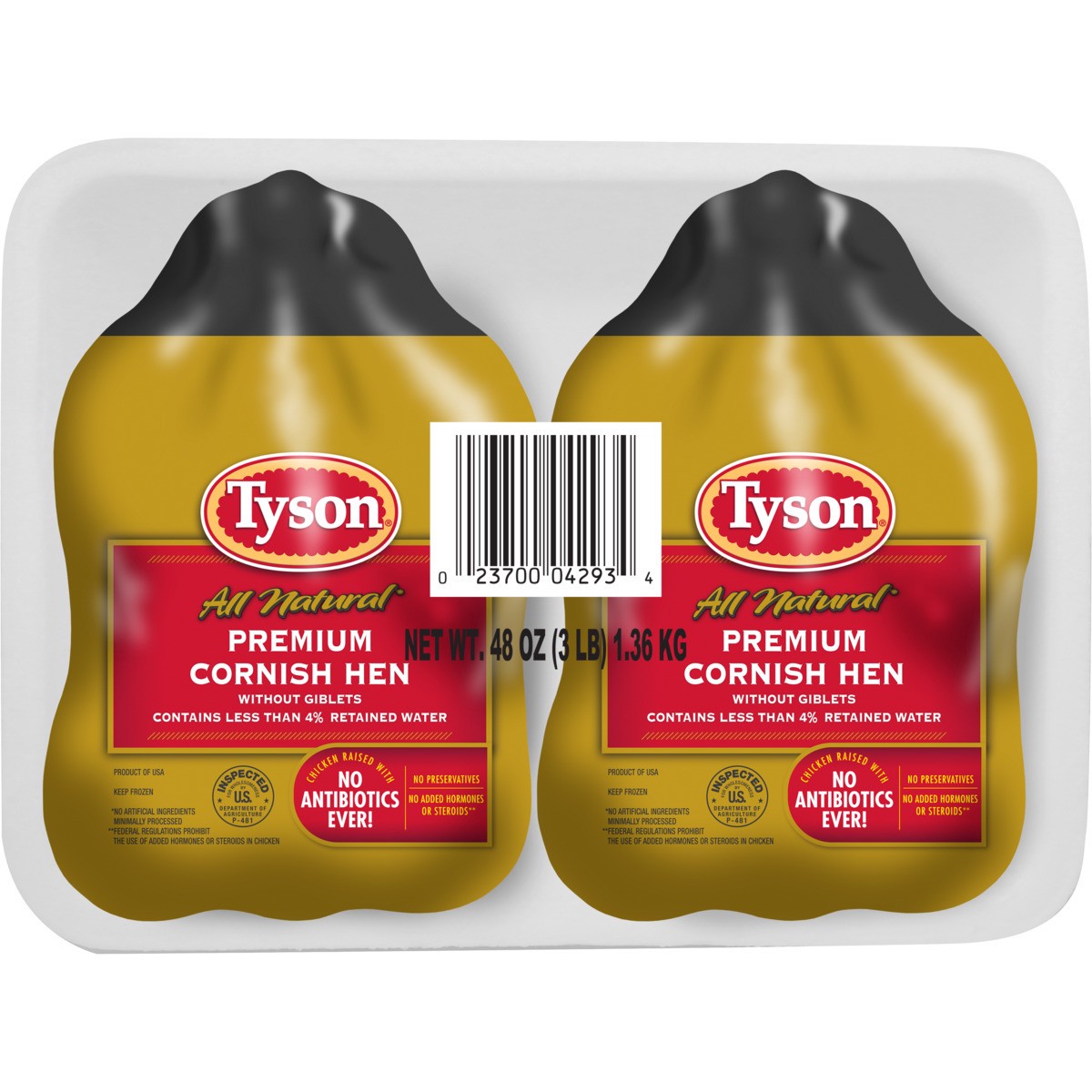 slide 6 of 8, Tyson All Natural* Premium Cornish Hen (Twin Pack), 48 oz. (Frozen), 1.36 kg