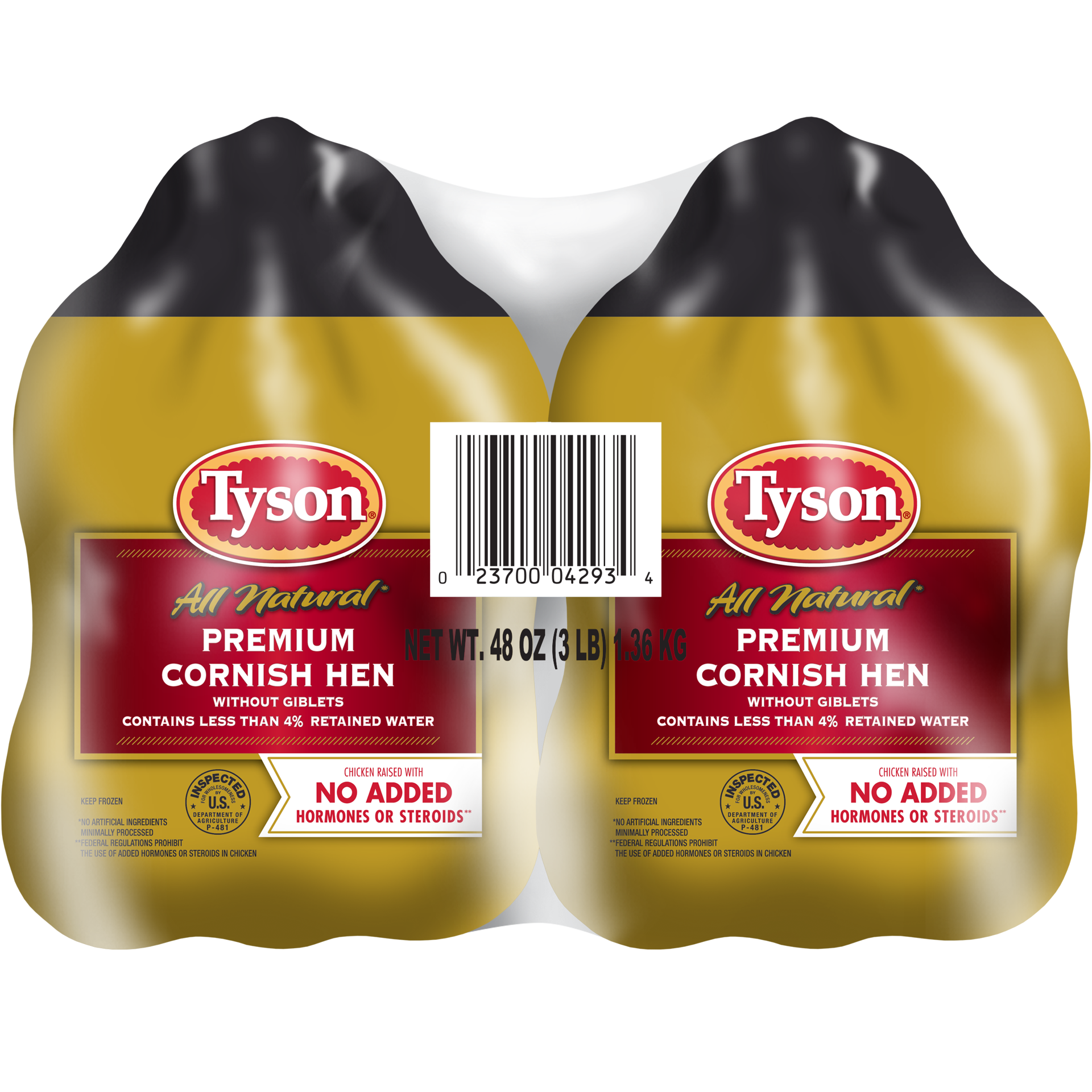 slide 1 of 8, Tyson All Natural* Premium Cornish Hen (Twin Pack), 48 oz. (Frozen), 1.36 kg