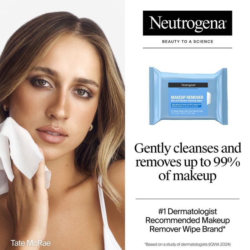 slide 3 of 11, Neutrogena Makeup Remover Wipes - Ultra Soft Micellar Facial Cleansing - 25ct, 25 ct