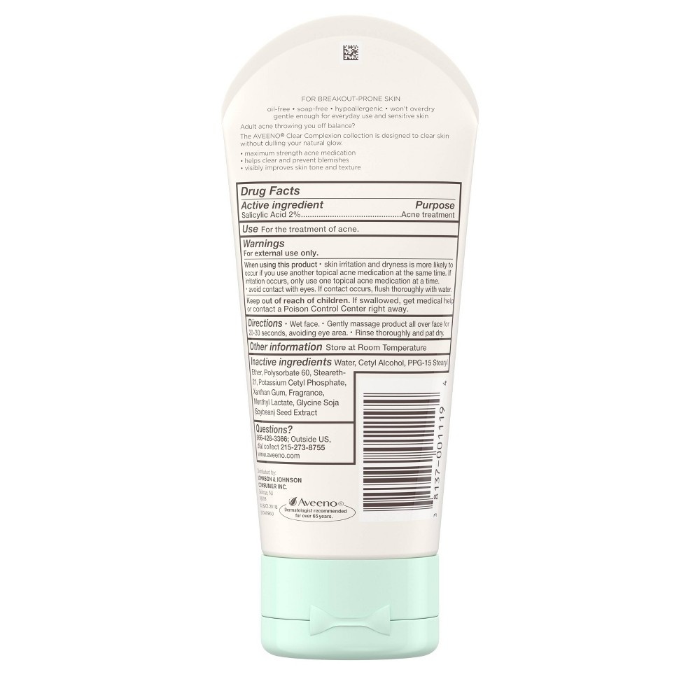 slide 6 of 9, Aveeno Clear Complexion Cream Cleanser with Salicylic Acid, 5 fl oz