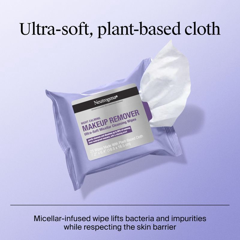 slide 9 of 11, Neutrogena Night Calming Makeup Remover Wipes - Ultra Soft Micellar Facial Cleansing - 25ct, 25 ct