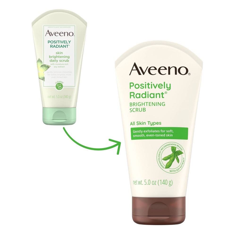 slide 7 of 7, Aveeno Positively Radiant Skin Brightening Exfoliating Daily Facial Scrub, Moisture-Rich Soy Extract, helps improve skin tone & texture, Oil-& Soap-Free, Hypoallergenic, 5 oz