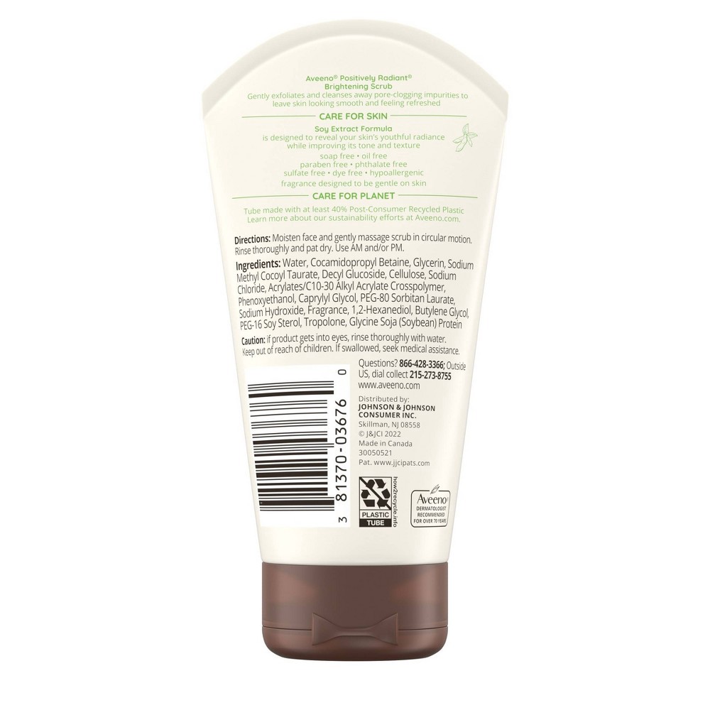 slide 6 of 7, Aveeno Positively Radiant Skin Brightening Exfoliating Daily Facial Scrub, Moisture-Rich Soy Extract, helps improve skin tone & texture, Oil-& Soap-Free, Hypoallergenic, 5 oz