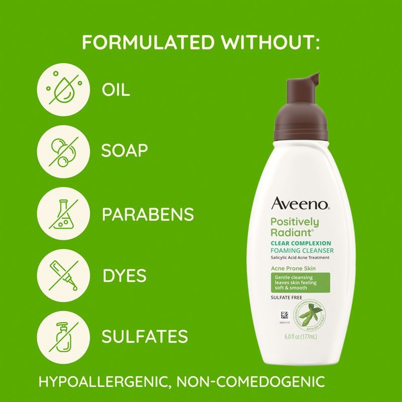 slide 5 of 10, Aveeno Clear Complexion Foaming Oil-Free Facial Cleanser with Soy Extract & Salicylic Acid for Acne-Prone Skin - 6 fl oz, 6 fl oz