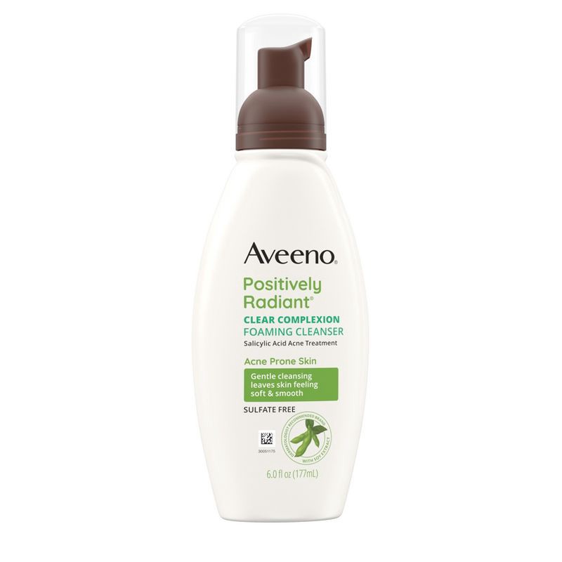 slide 1 of 10, Aveeno Clear Complexion Foaming Oil-Free Facial Cleanser with Soy Extract & Salicylic Acid for Acne-Prone Skin - 6 fl oz, 6 fl oz