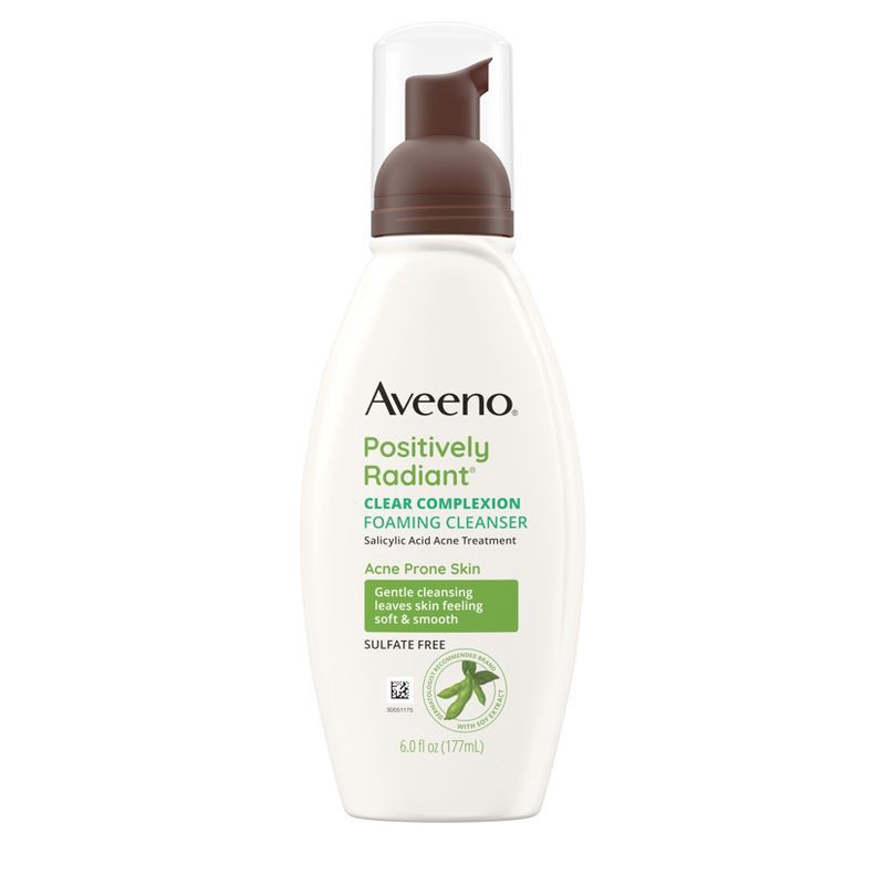 slide 1 of 11, Aveeno Clear Complexion Foaming Oil-Free Facial Cleanser with Soy Extract & Salicylic Acid for Acne-Prone Skin - 6 fl oz, 6 fl oz