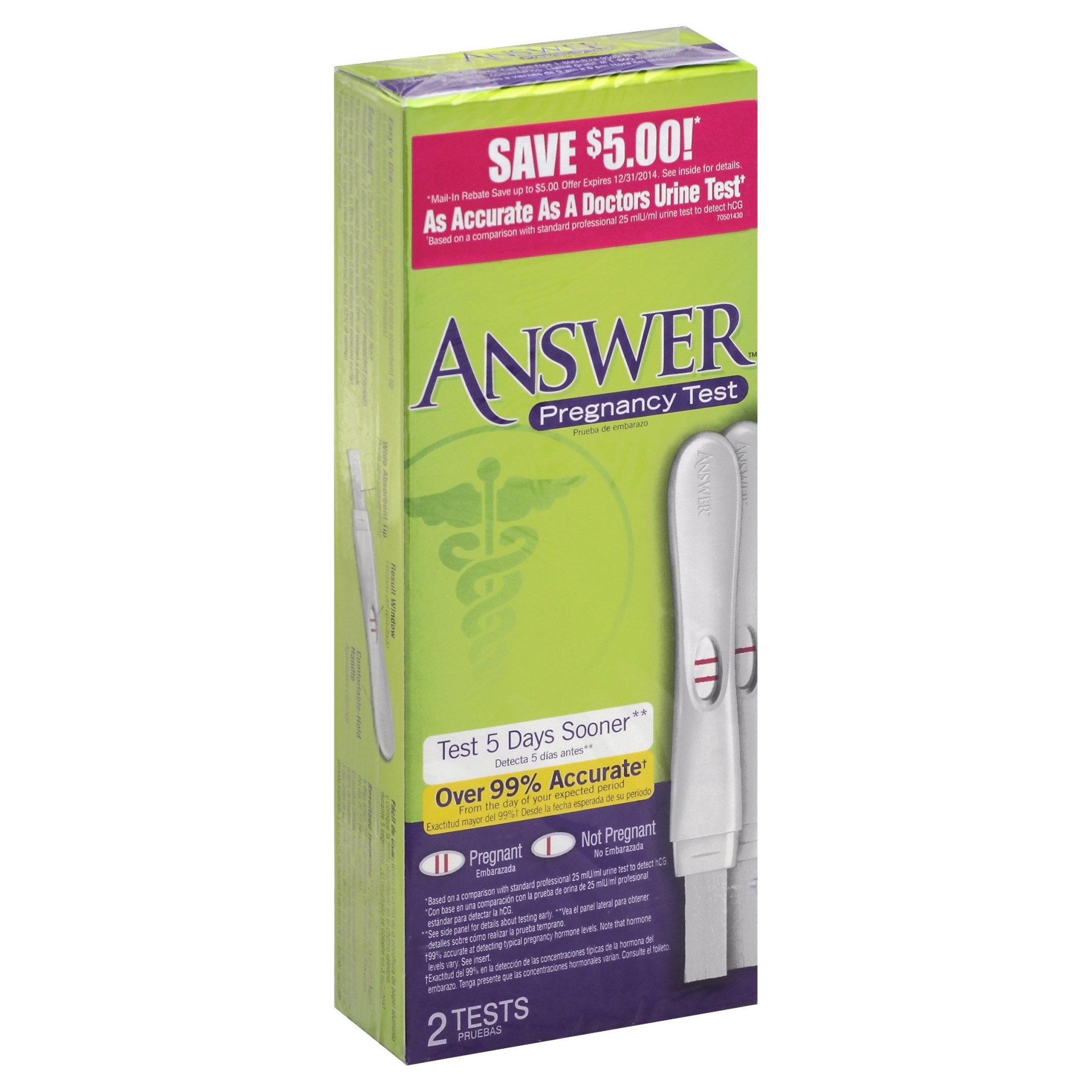 slide 1 of 1, Answer Pregnancy Test 2 ea, 2 ct