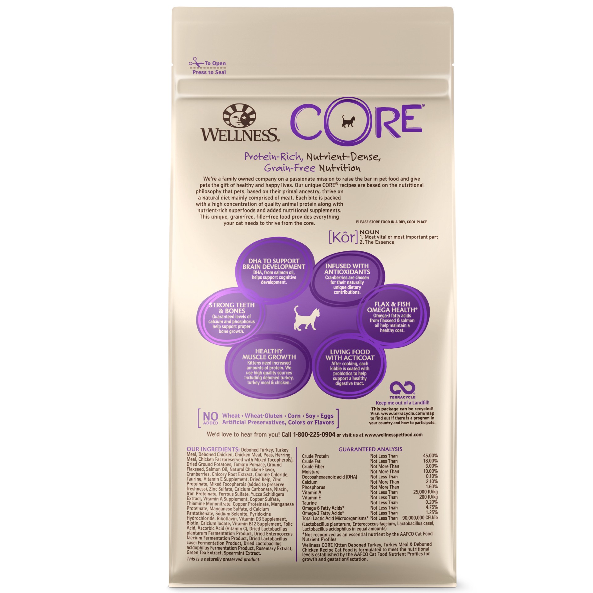 slide 4 of 5, Wellness CORE Natural Grain Free Turkey, Whitefish & Chicken Dry Kitten Food, 2 lb