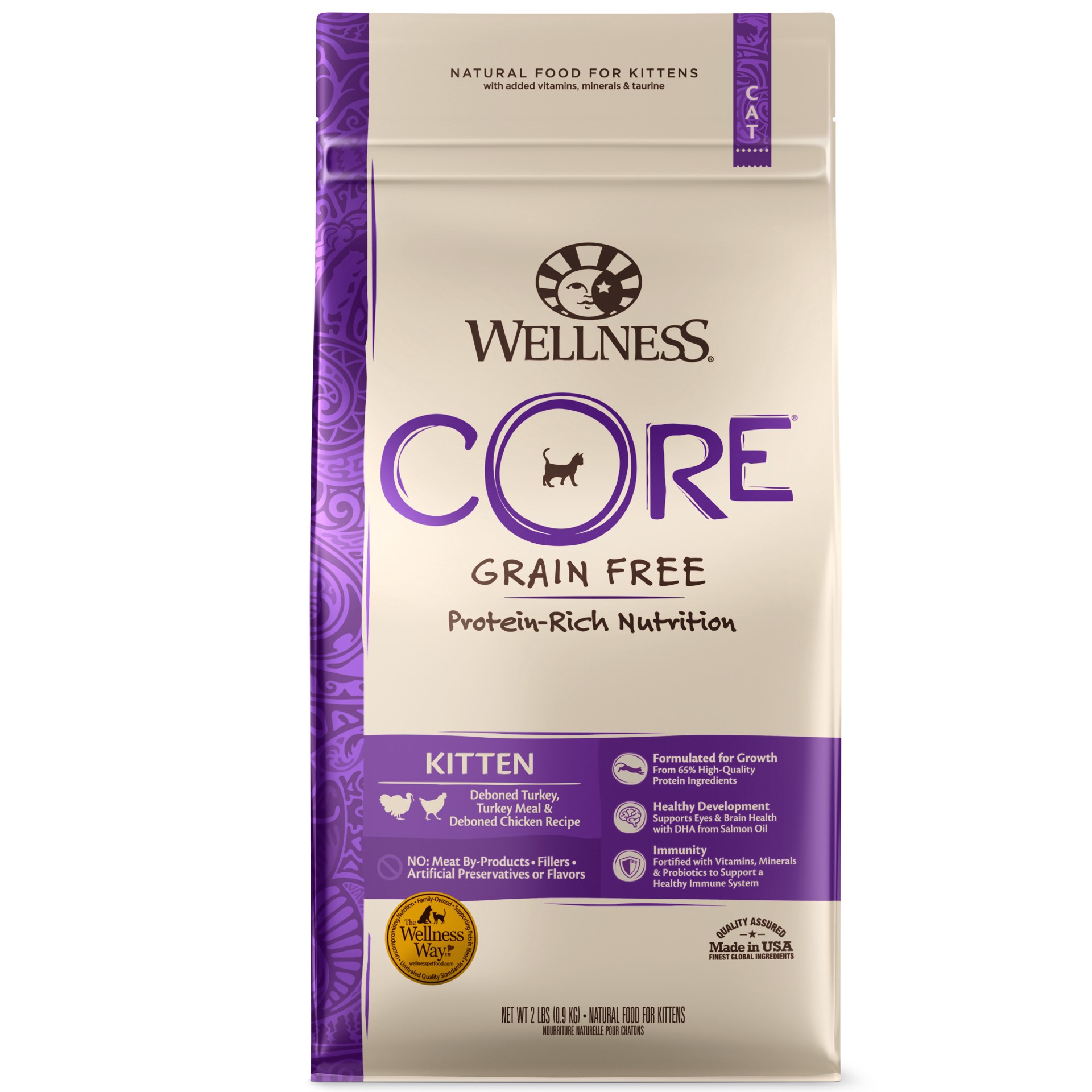 slide 1 of 5, Wellness CORE Natural Grain Free Turkey, Whitefish & Chicken Dry Kitten Food, 2 lb