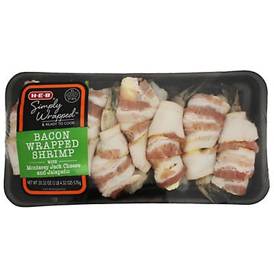 slide 1 of 1, H-E-B Bacon Wrapped Shrimp with Monterey Jack Cheese & Jalapeno, 8 ct