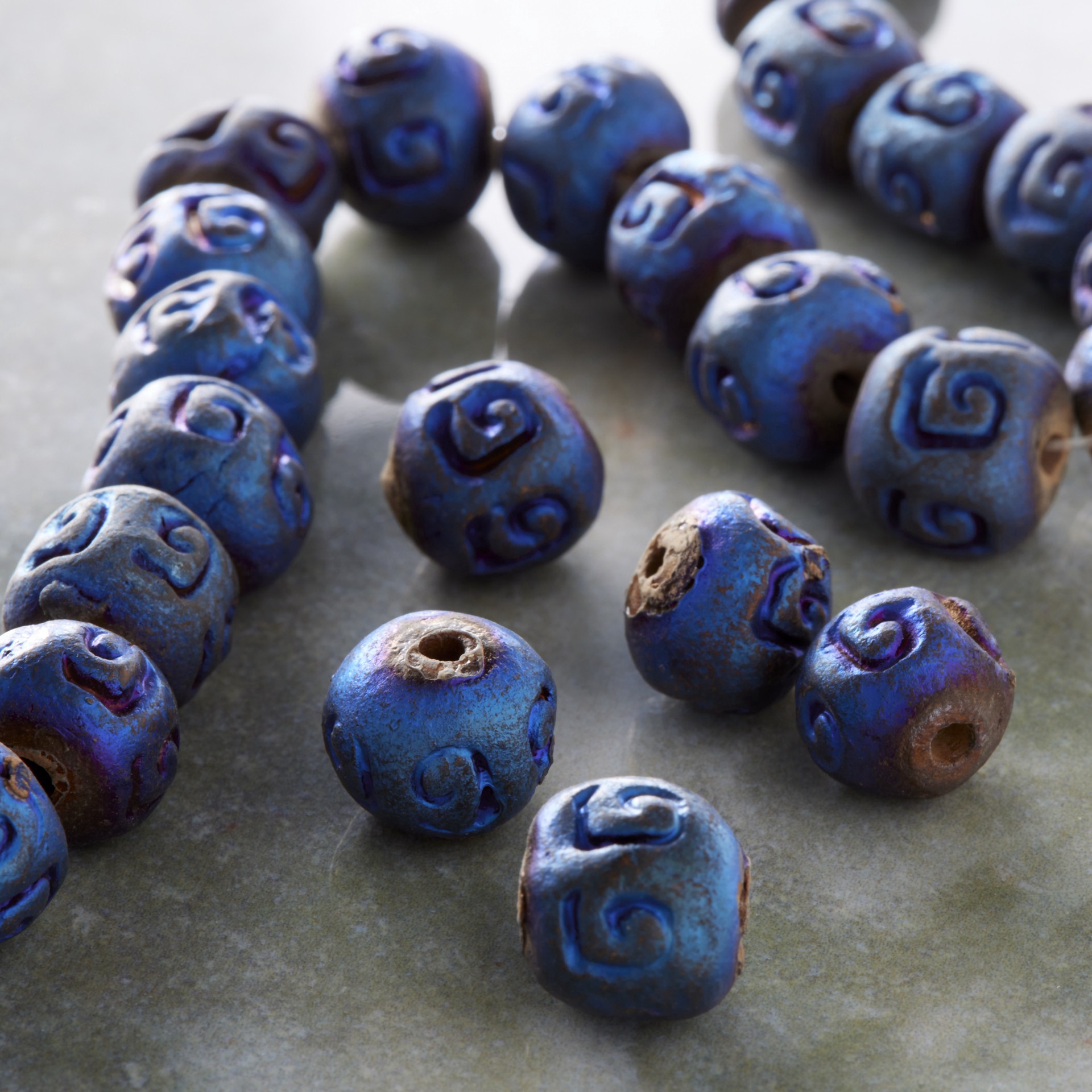 slide 3 of 3, Blue Ceramic Round Beads, 8mm By Bead Landing, 8mm