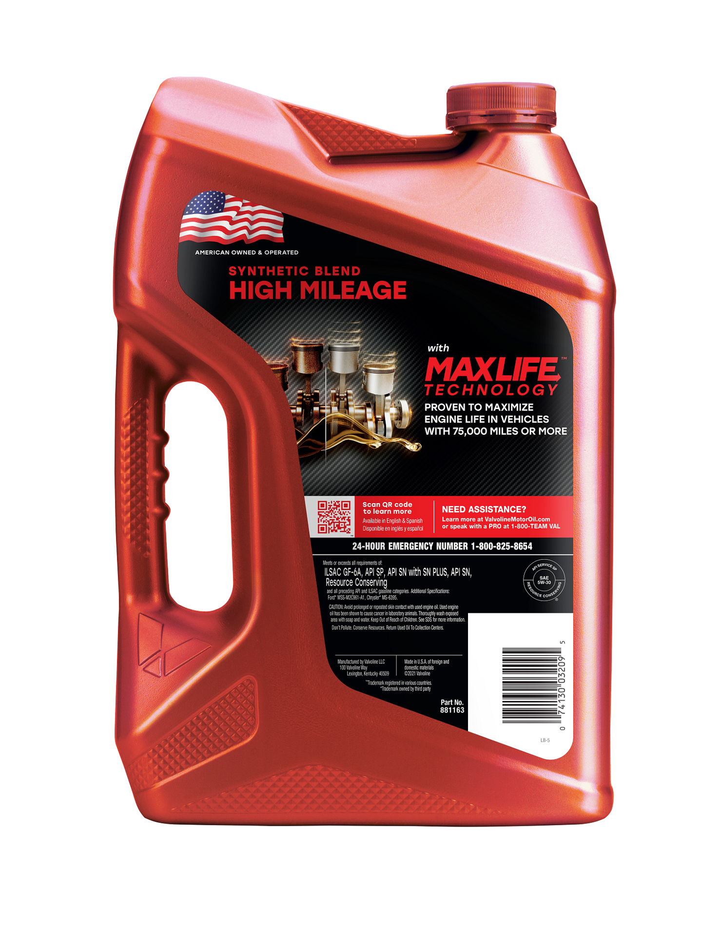 slide 2 of 2, Valvoline High Mileage with MaxLife Technology SAE 5W-30 Synthetic Blend Motor Oil 5 QT, 1 ct