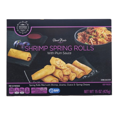 slide 1 of 1, Lidl Preferred Selection frozen shrimp spring rolls with plum sauce, 15 oz