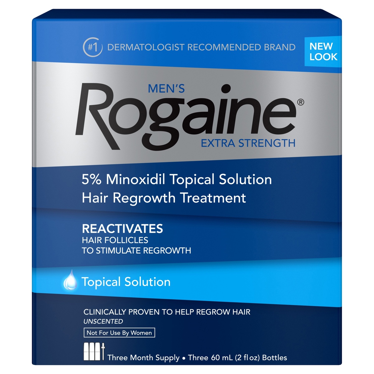 slide 1 of 5, Rogaine Men's Minoxidil Hair Loss Treatment Solution - 3 Month, 3 ct; 2 fl oz
