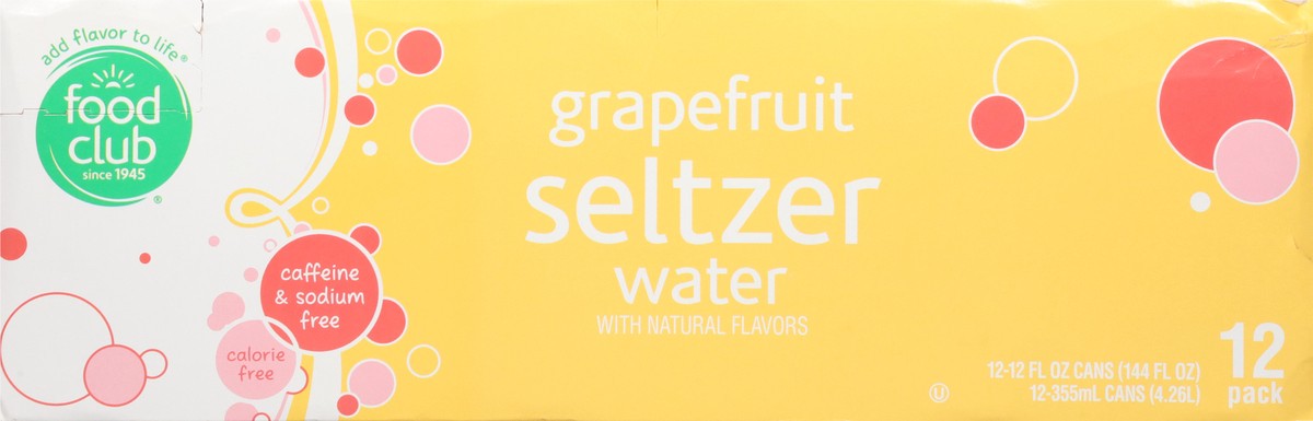 slide 4 of 14, Food Club Grapefruit Seltzer Water Can 12 ea, 12 ct