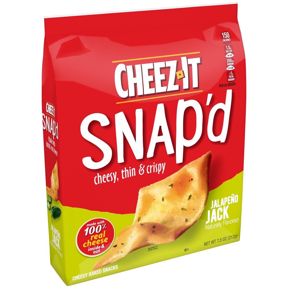 slide 4 of 6, Cheez-It Snap'd Cheese Cracker Chips, Thin Crisps, Lunch Snacks, Jalapeño Jack, 7.5oz Bag, 1 Bag, 7.5 oz