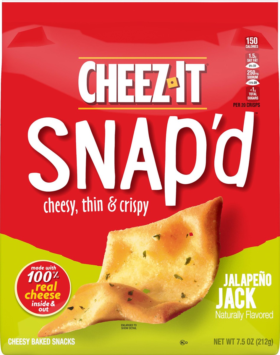 slide 5 of 6, Cheez-It Snap'd Cheese Cracker Chips, Thin Crisps, Lunch Snacks, Jalapeño Jack, 7.5oz Bag, 1 Bag, 7.5 oz