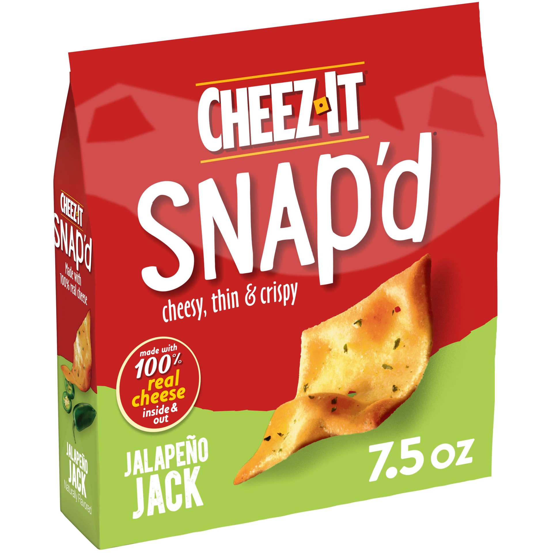 slide 1 of 6, Cheez-It Snap'd Cheese Cracker Chips, Thin Crisps, Lunch Snacks, Jalapeño Jack, 7.5oz Bag, 1 Bag, 7.5 oz