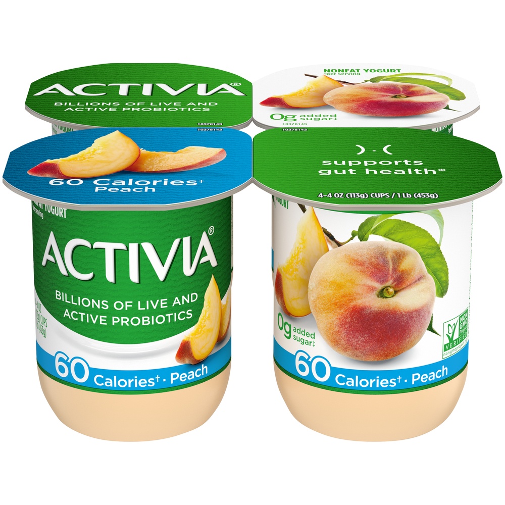 slide 2 of 9, Activia Nonfat Probiotic Peach Yogurt Cups, 4 oz