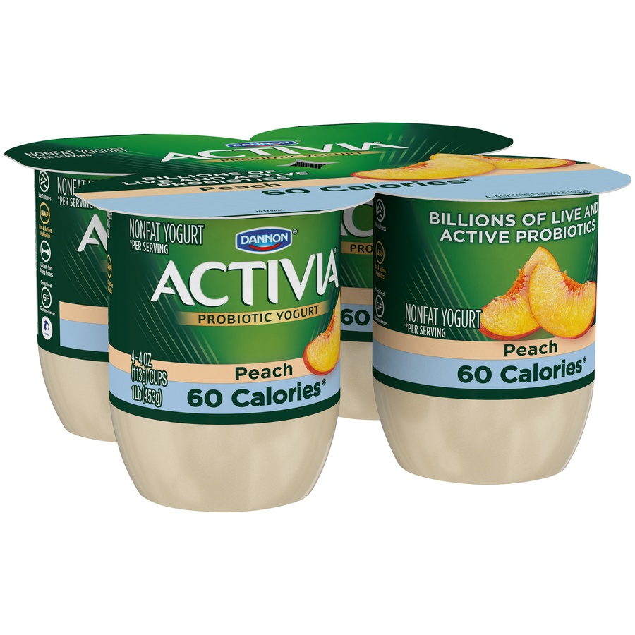 slide 3 of 9, Activia Nonfat Probiotic Peach Yogurt Cups, 4 oz