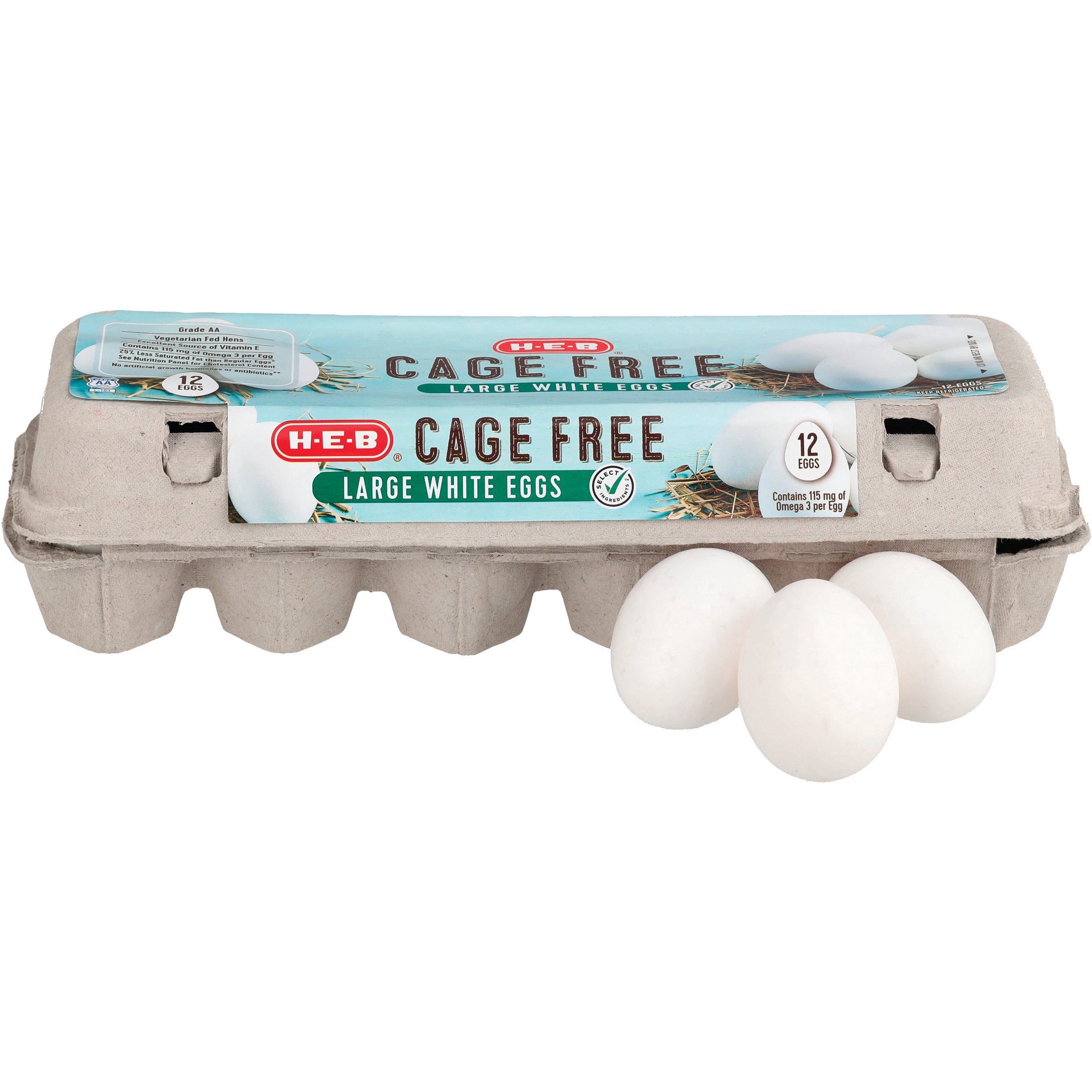 slide 1 of 1, H-E-B Grade AA Cage Free Large White Eggs, 12 ct