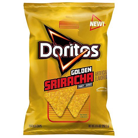 slide 1 of 1, Doritos Tortilla Chips Golden Sriracha 9 1/4 Oz, 9.25 oz