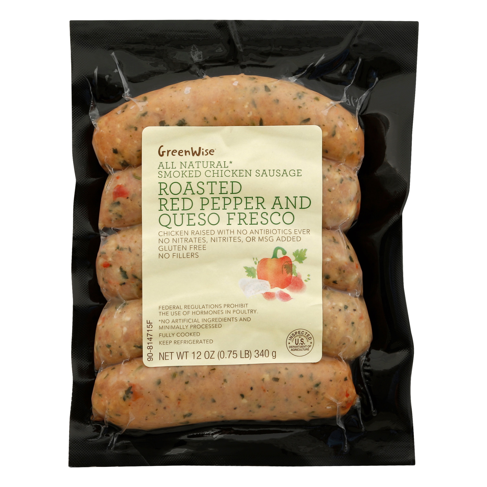 slide 1 of 1, GreenWise Roasted Red Pepper and Queso Fresco Smoked Chicken Sausage, 12 oz