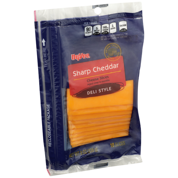 slide 1 of 1, Hy-vee Sharp Cheddar Deli Style Cheese Slices, 10 ct; 8 oz