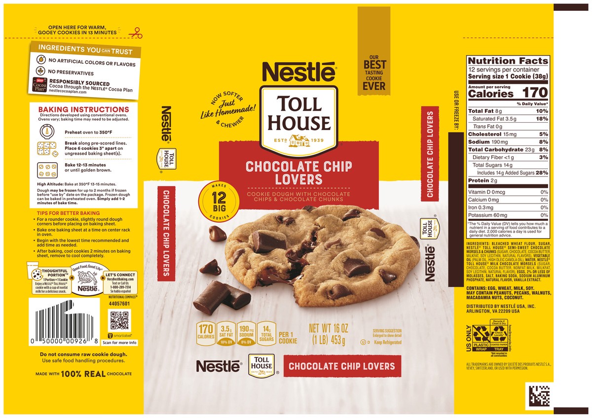slide 1 of 18, Toll House Chocolate Chip Lovers Cookie Dough 16 oz., 16 oz
