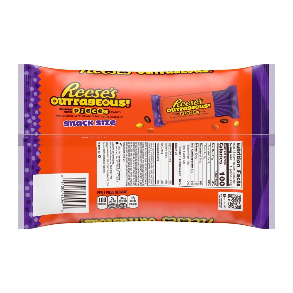 slide 2 of 4, Reese's OUTRAGEOUS! STUFFED WITH PIECES Milk Chocolate, Peanut Butter and Caramel Snack SIze Candy Bars, 9.17 oz, Bag, 9.17 oz