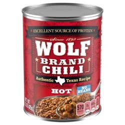 Wolf Brand Hot Chili Without Beans, 25g Protein Per Serving, 15 oz. Can