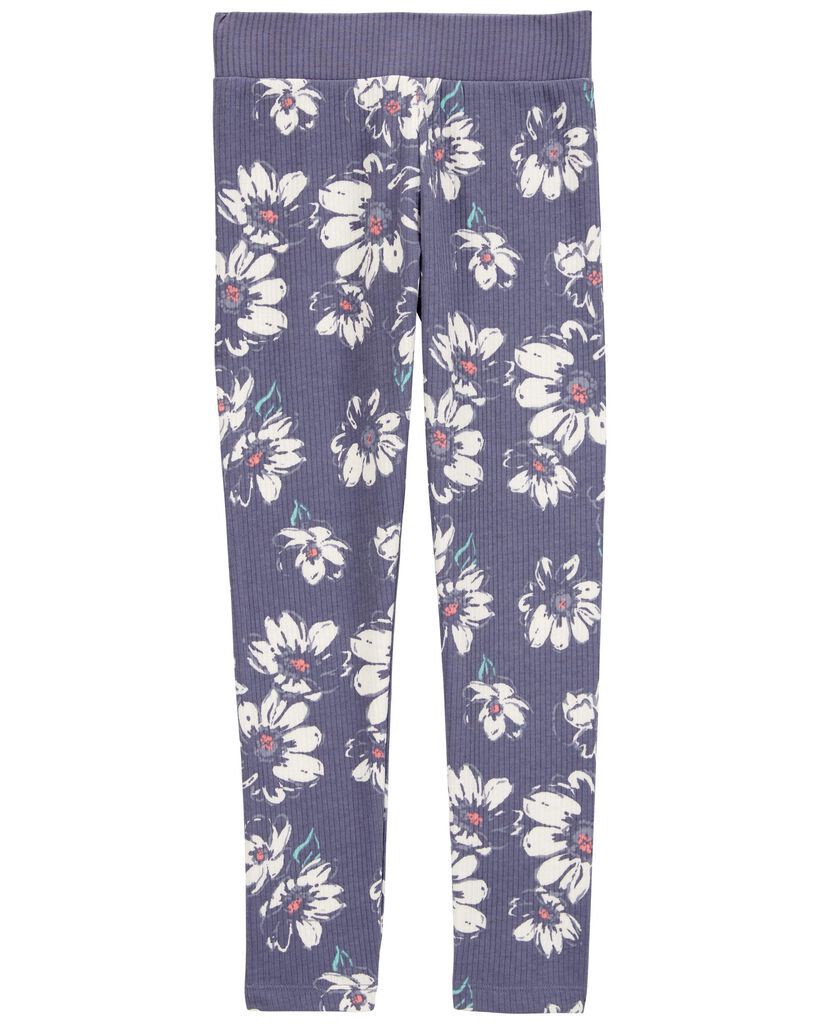 slide 3 of 3, Oshkosh Kid Floral Ribbed Leggings - Floral Purple 5, 1 ct