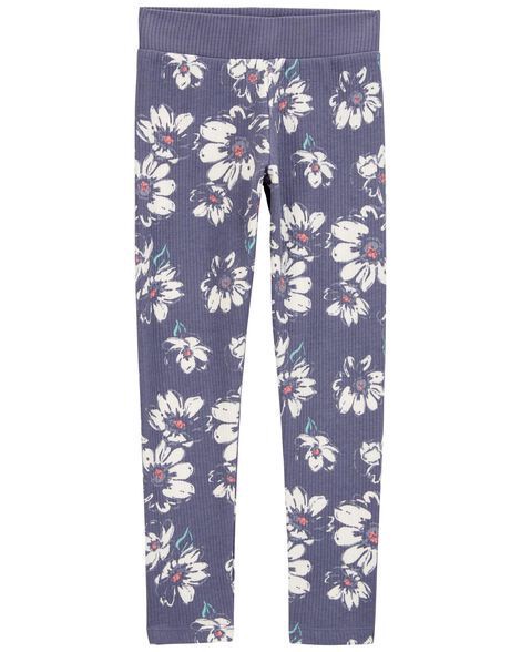 slide 1 of 3, Oshkosh Kid Floral Ribbed Leggings - Floral Purple 5, 1 ct