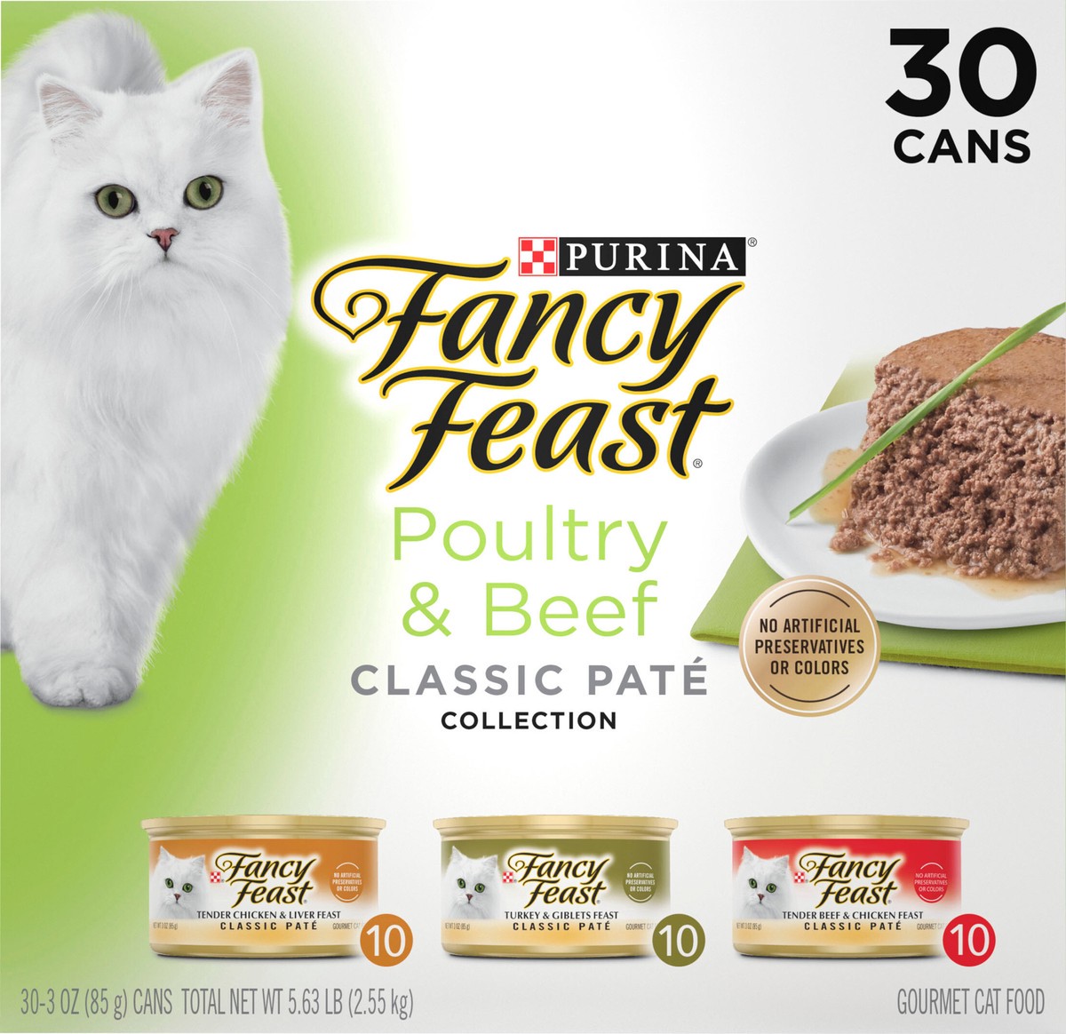 slide 6 of 8, Fancy Feast Poultry and Beef Feast Classic Pate Collection Grain Free Wet Cat Food Variety Pack, 3.53 lb