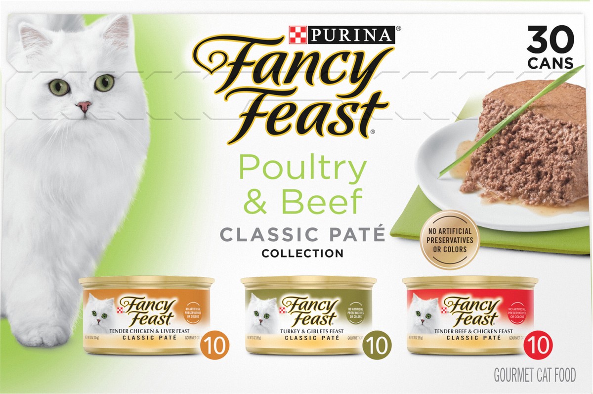 slide 5 of 8, Fancy Feast Poultry and Beef Feast Classic Pate Collection Grain Free Wet Cat Food Variety Pack, 3.53 lb