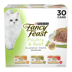 Fancy Feast Poultry and Beef Feast Classic Pate Collection Grain Free Wet Cat Food Variety Pack - (30) 3 oz. Cans