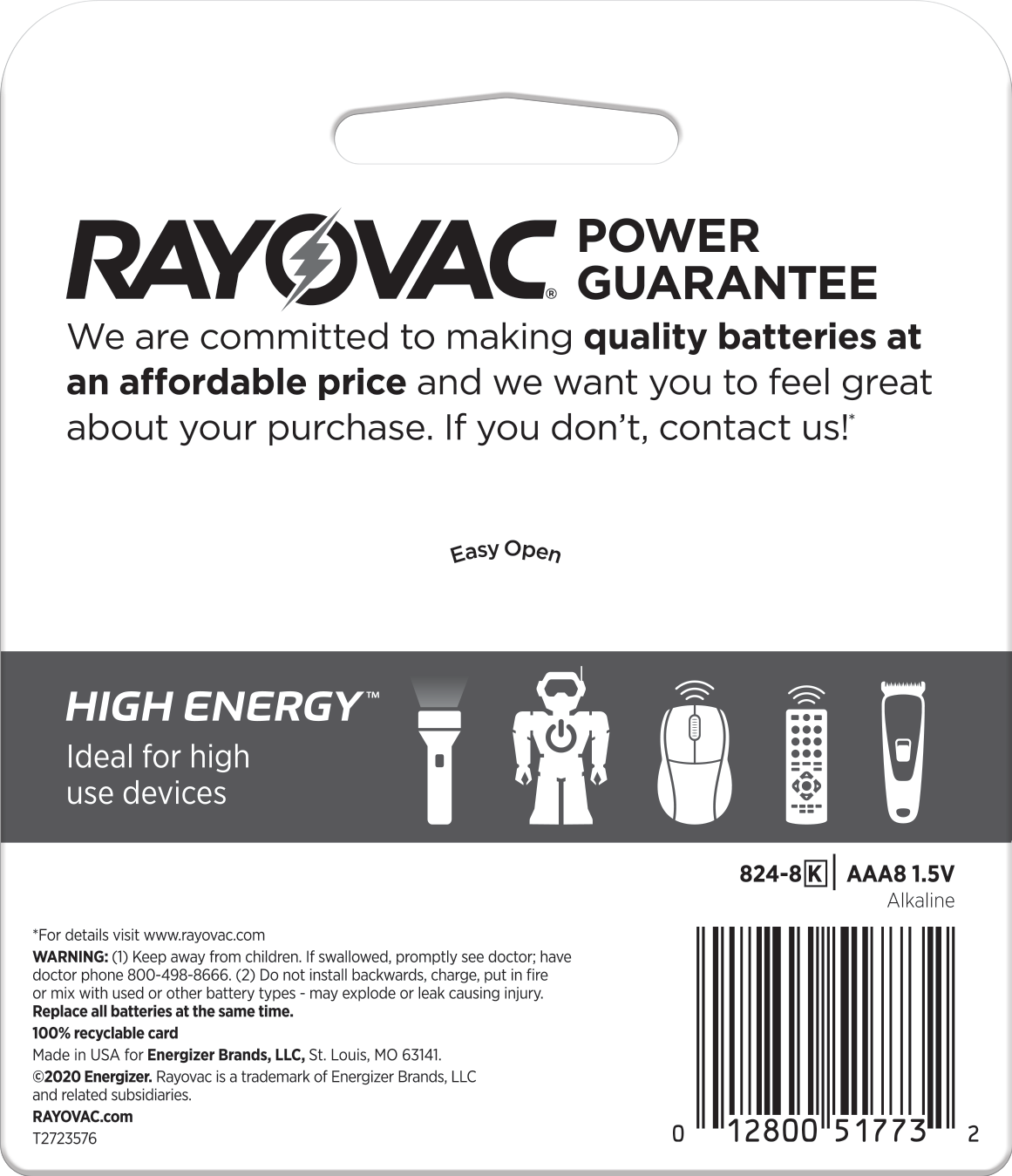slide 5 of 5, Rayovac High Energy Alkaline AAA Batteries, 8 Pack, 8 ct