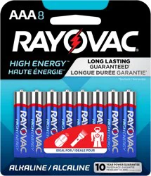 Rayovac High Energy Alkaline AAA Batteries, 8 Pack