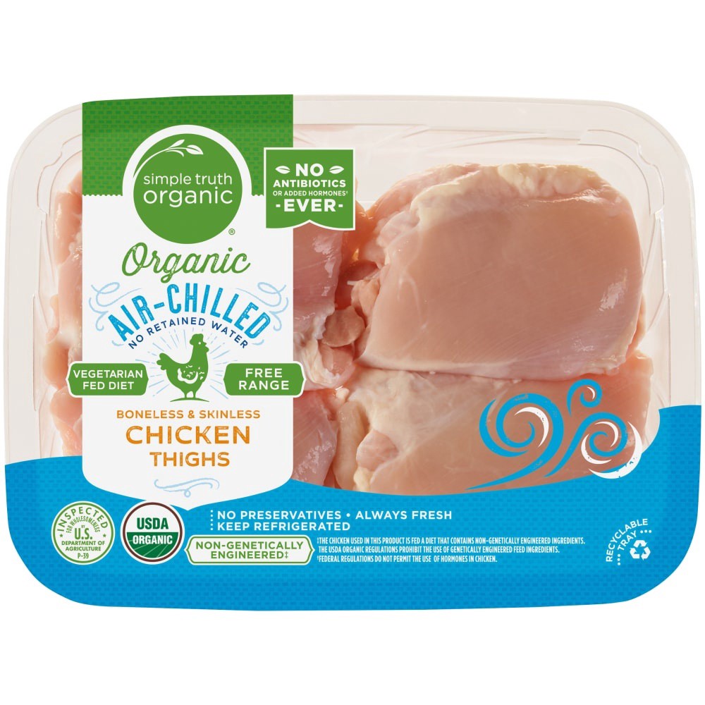 slide 1 of 2, Simple Truth Organic Air-Chilled Boneless Skinless Thighs, per lb