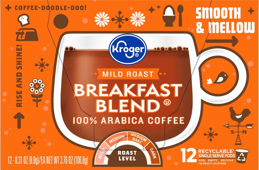 slide 6 of 6, Kroger Mild Roast Breakfast Blend Arabica Coffee - 12 ct; 0.31 oz, 12 ct; 0.31 oz