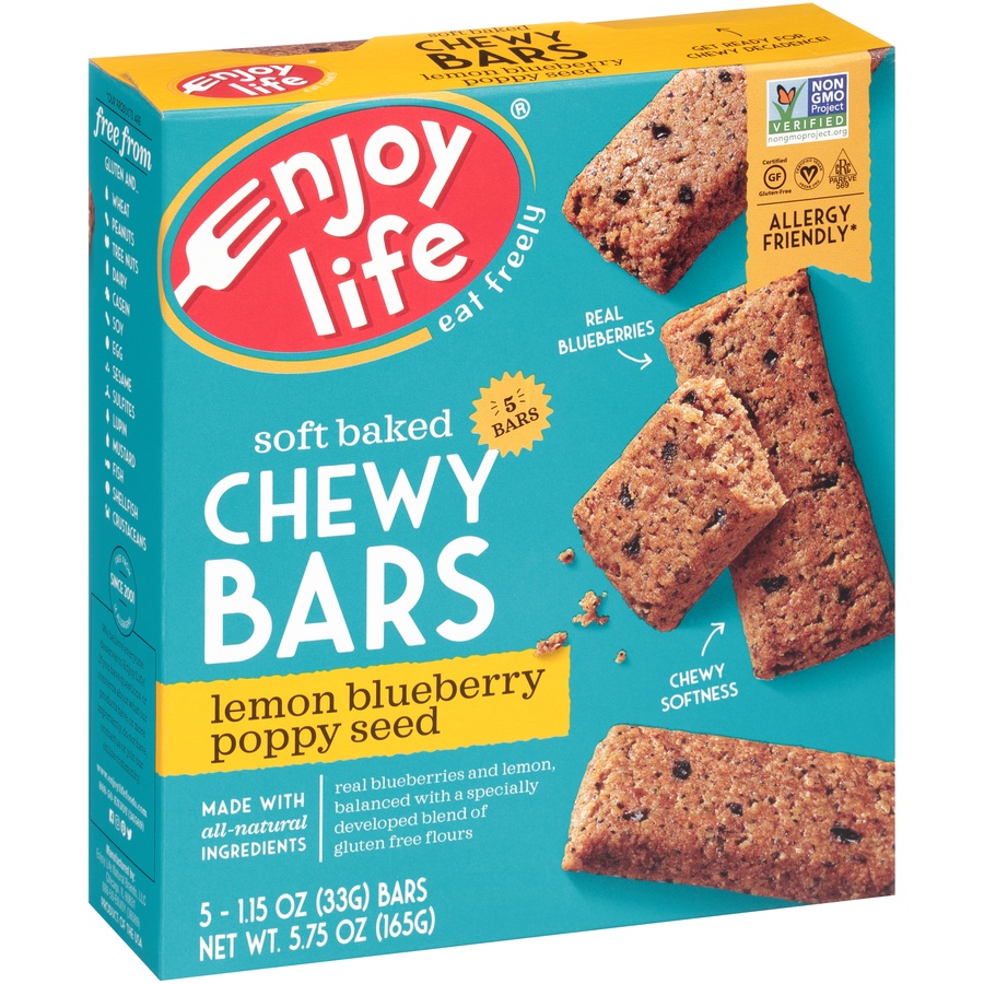 slide 4 of 8, Enjoy Life Lemon Blueberry Poppy Seed Soft Baked Chewy Bars, 5 ct; 1.15 oz