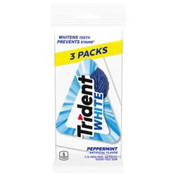 Trident White Peppermint Sugar Free Gum, 3 Packs (48 Total Pieces)