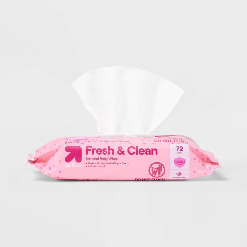 slide 3 of 6, Fresh & Clean Scented Baby Wipes - 72ct - up&up™, 72 ct