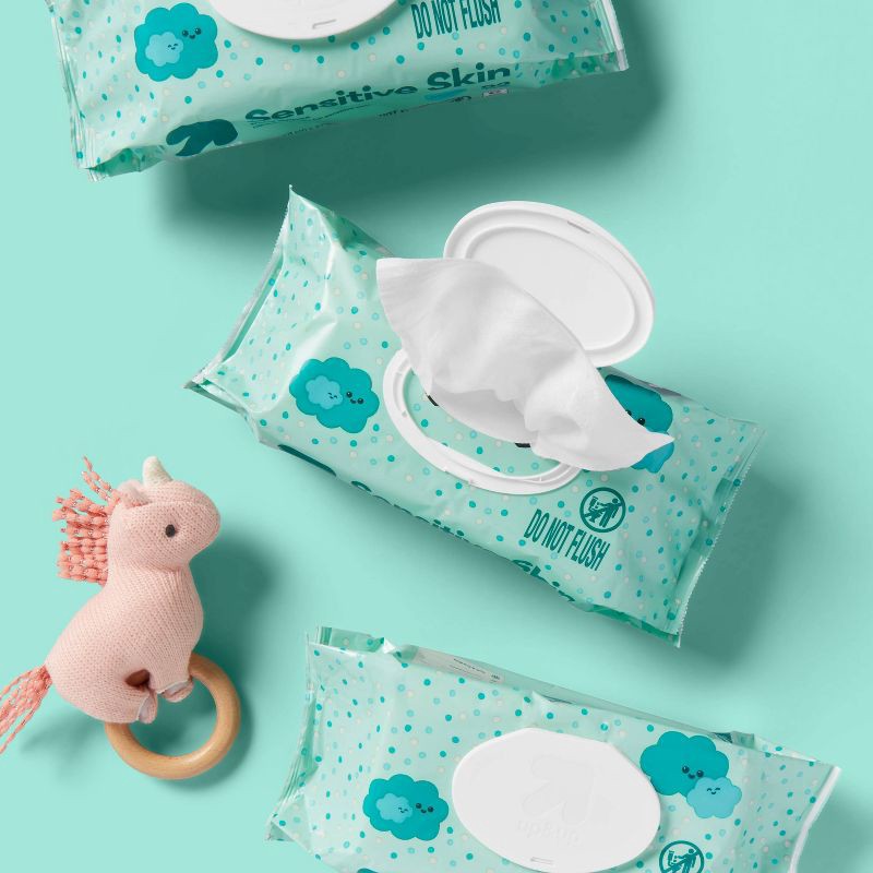 slide 2 of 5, Sensitive Skin Baby Wipes - 5pk/460ct Total - up&up™, 5 ct, 460 ct
