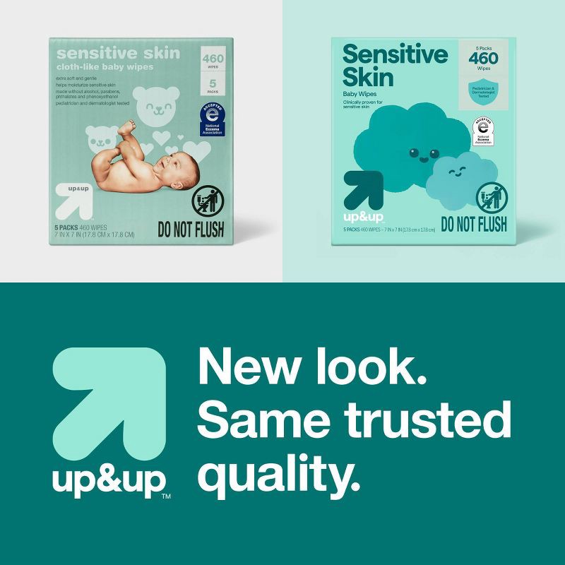 slide 5 of 5, Sensitive Skin Baby Wipes - 5pk/460ct Total - up&up™, 5 ct, 460 ct