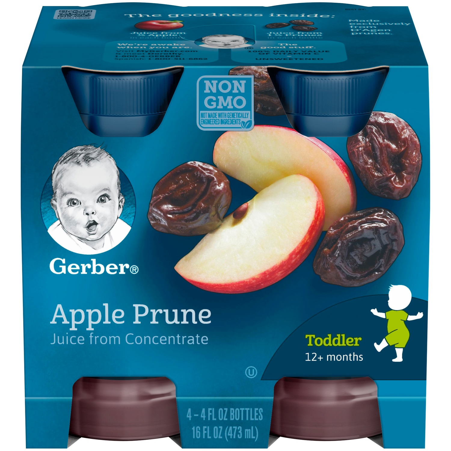 slide 2 of 7, Gerber Apple Prune Juice From Concentrate, 4 ct; 4 fl oz