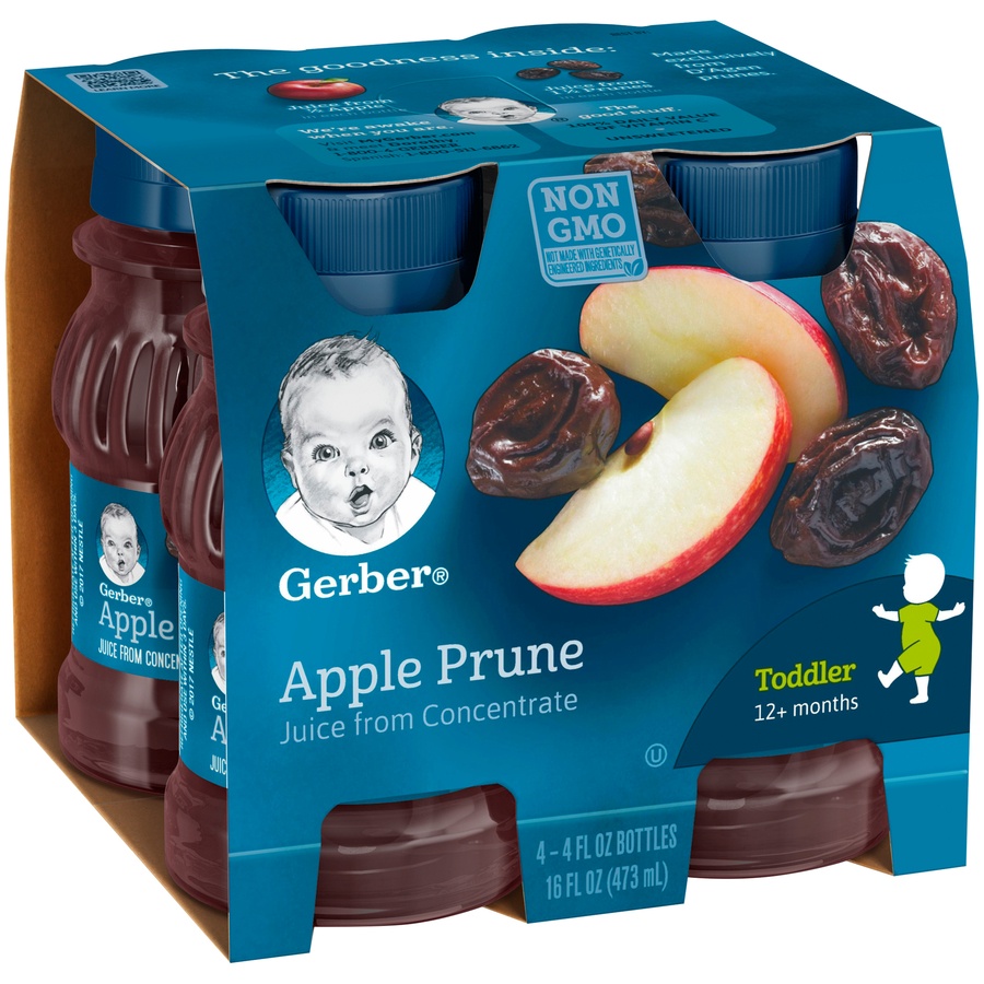 slide 3 of 7, Gerber Apple Prune Juice From Concentrate, 4 ct; 4 fl oz